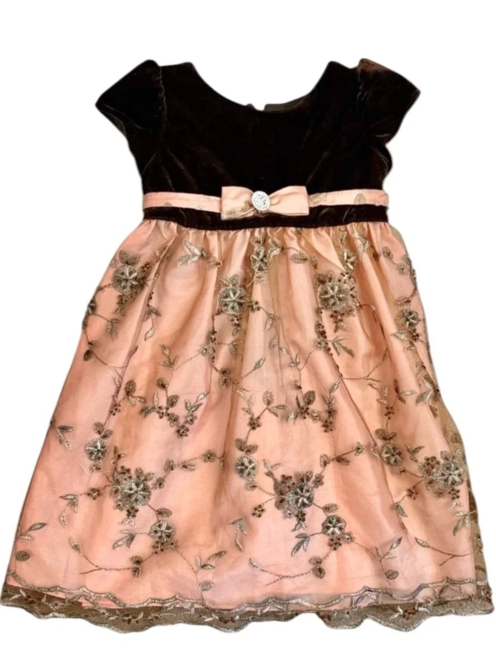 Laura Ashley Toddler Velvet Holiday Dress Pink Embroidered Party 24M Beaded Bow